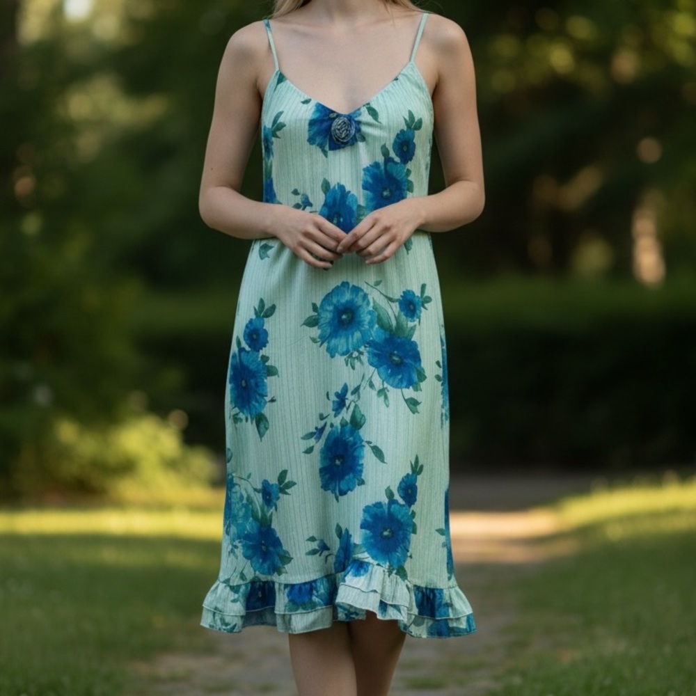 Mimi Chica Blue and Green Floral Midi Dress
